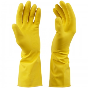 Перчатки латексные OfficeClean Люкс, хлопчатобумажное напыление, плотные, размер 10 (XL), желтые, 1 пара
