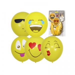 Воздушные шары Поиск "Эмоции смайл", 5шт., 12" (30см), желтый, пастель, европодвес, стрип, 12 уп. (4690296054335)