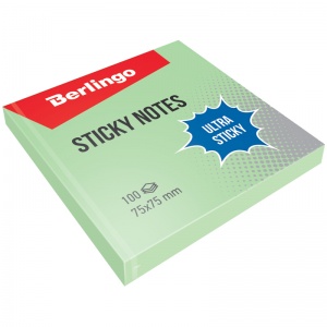 Стикеры (самоклеящийся блок) Berlingo Ultra Sticky, 75x75мм, зеленый пастель, 100 листов (LSn_39206)