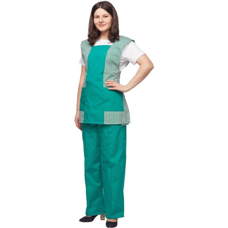 Униформа Костюм женский «Карина» фартук-сарафан/брюки, зеленый (размер 56-58, рост 170-176)