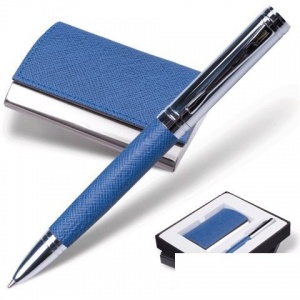 Набор письменных принадлежностей Galant Prestige Collection (ручка, визитница, синий, "фактурная кожа") подарочная коробка (141376)
