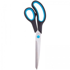 Ножницы OfficeSpace 240мм, асимметричные ручки с синими вставками, ПВХ чехол с европодвесом (264905)