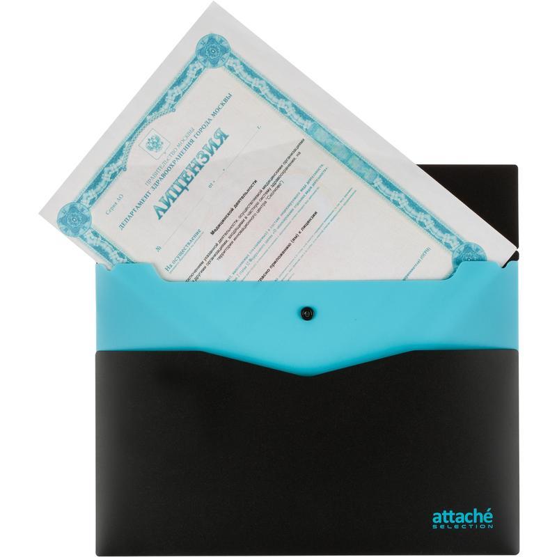 Папка-конверт на кнопке Attache Selection Black&Blue (А4, 340мкм, пластик)
