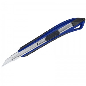 Нож канцелярский 9мм Berlingo Razzor 300, auto-lock, мягкие вставки, синий, европодвес (BM4131_c)