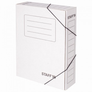 Папка на резинках картонная Staff (А4, корешок 75мм, до 700л., микрогофрокартон) белая, 1шт. (128878)