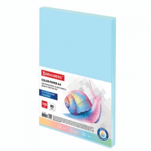 Бумага цветная А4 Brauberg, пастель голубая, 80 г/кв.м, 5 пачек по 100 листов (112445)