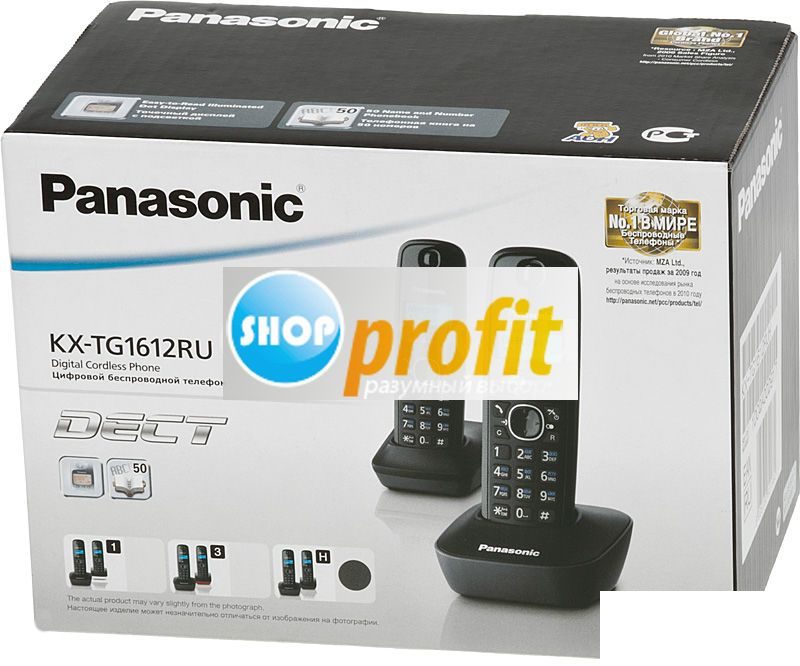 Радиотелефон Panasonic KX-TG1612RUH, темно-серый, 2 трубки (KX-TG1612RUH)