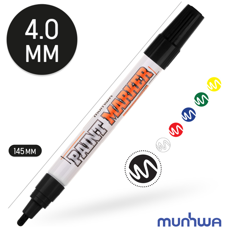 Маркер-краска MunHwa Industrial (4мм, черный, 4мм, нитро-основа, промышленный) 12шт. (IPM-01)
