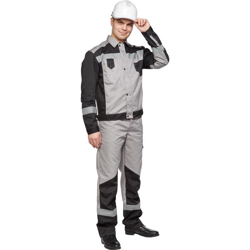 Спец.одежда летняя Костюм мужской л21-КБР, куртка/брюки с СОП, серый/черный (размер 52-54, рост 170-176)