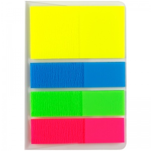 Клейкие закладки пластиковые OfficeSpace, 3 цвета 45x12мм + 1 цвет 45x25мм, по 20л., неон, европодвес (PM_54071), 24 уп.