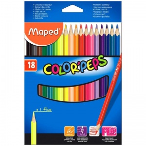 Карандаши цветные 18 цветов Maped Color'Peps (L=175мм, D=7мм, d=2.8мм, 3гр + флуор. цвет) картонная упаковка (183218), 12 уп.