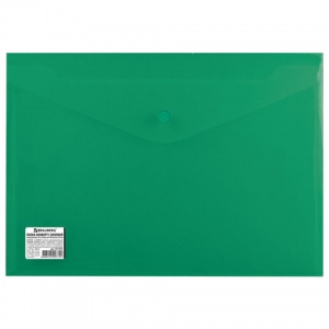 Папка-конверт на кнопке Brauberg (А4, до 100л., 200мкм, пластик) непрозрачная зеленая (221363), 10шт.
