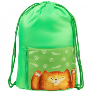 Мешок для обуви 1 отделение Мульти-Пульти "Lazy Cat", 340x420мм, карман на молнии, зеленый (МО_45944)
