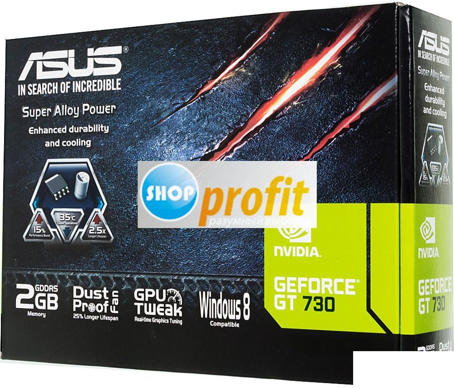 Видеокарта PCI-E 2.0 Asus GeForce GT 730, GT730-2GD5-BRK, 2Гб, GDDR5, Low Profile, retail (GT730-2GD5-BRK)