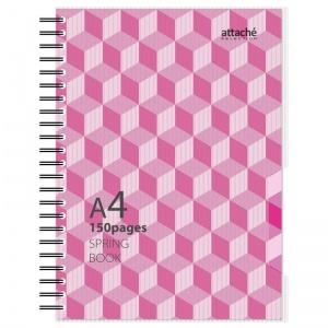 Бизнес-тетрадь А4 Attache Selection Spring Book, 150 листов, розовая, клетка, на спирали, пластик (230х297мм)