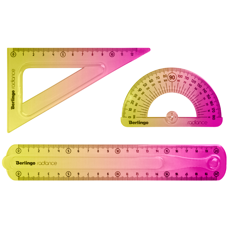 Набор чертежный средний Berlingo Radiance (треугольник 14см, линейка 20см, транспортир) гибкий, желтый/розовый градиент (RS_10320)