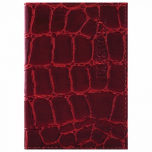 Обложка для паспорта Brauberg, натуральная кожа Croc, тиснение "Passport", красная
