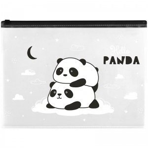 Папка-конверт на молнии Meshu Hello Panda (А4, А4, 150мкм, пластик) прозрачная с рисунком, 12шт. (MS_44823)