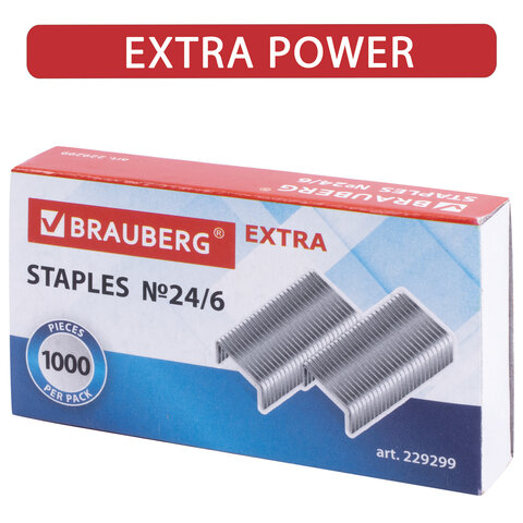 Скобы для степлеров Brauberg Extra, №24/6, оцинкованные, 1000шт., 40 уп. (229299)