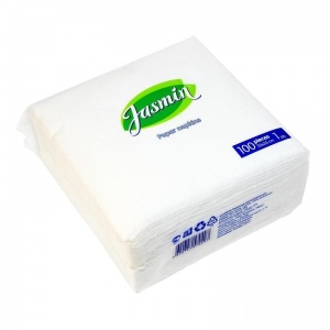 Салфетки бумажные 33x33см, 1-слойные Jasmin, белые, 100шт.