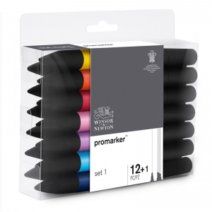 Набор маркеров художественных двусторонних Winsor&Newton "Pro", пулевидный/скошенный, 2мм/7мм, 12 цветов+1 блендер (290137)