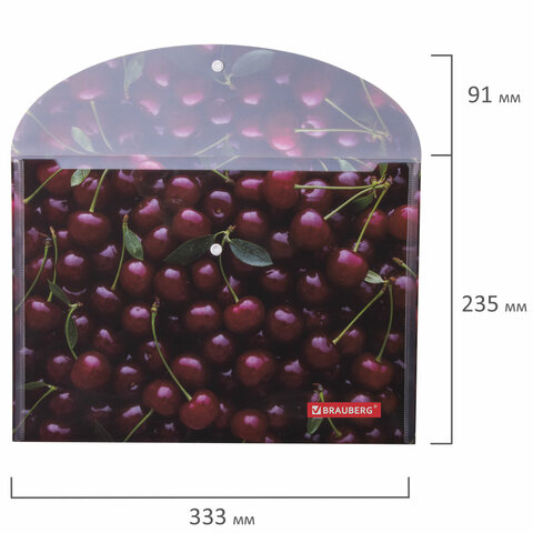 Папка-конверт на кнопке Brauberg Cherry (А4, 160мкм, до 100 листов) цветная печать (228037)