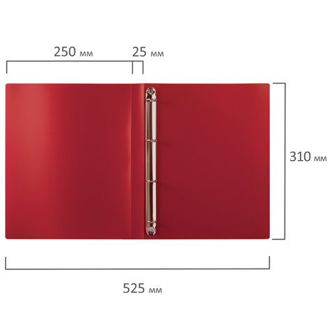 Папка на 4-х кольцах Staff (А4, корешок 25мм, до 170л.) красная (225726), 7шт.