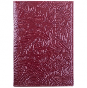 Обложка для паспорта OfficeSpace, натуральная кожа тип 2.2, красный, тиснение цветы (KPs_2273 / 181764)