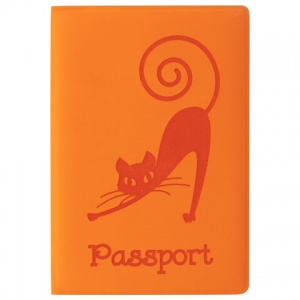 Обложка для паспорта Staff, мягкий полиуретан, тиснение "Кошка", оранжевая, 5шт. (237613)