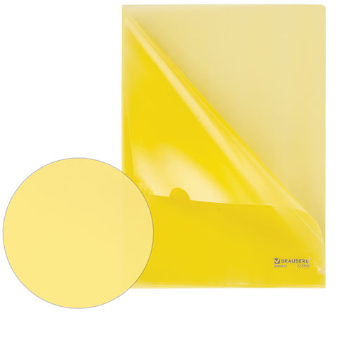 Папка-уголок Brauberg (А4, 150мкм, жесткий пластик) желтая непрозрачная (223968)
