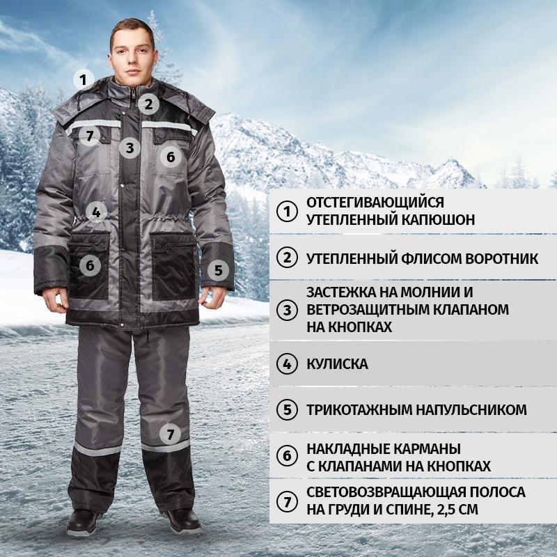 Спец.одежда Костюм зимний мужской з27-КПК с СОП, черный/серый (размер 48-50, рост 170-176)