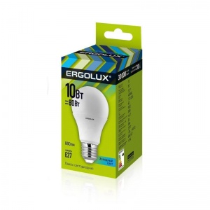 Лампа светодиодная Ergolux (10Вт, Е27, грушевидная) холодный белый, 1шт.