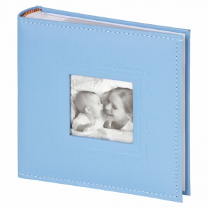 Фотоальбом Brauberg "Cute Baby", на 200 фото 10х15см, под кожу, бумажные страницы, бокс, синий