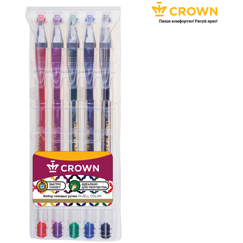 Набор гелевых ручек Crown Hi-Jell Color (0.35мм) 5шт., 30 уп. (HJR-500SET/5)