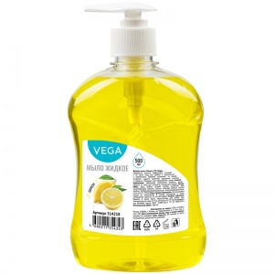 Мыло жидкое Vega "Лимон", 500мл, флакон с дозатором, 24шт. (314218)