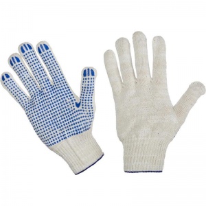 Перчатки защитные хлопковые эконом, с ПВХ покрытием, белые (точка, 5 нитей, 10 класс, универсальный размер, 300 пар)