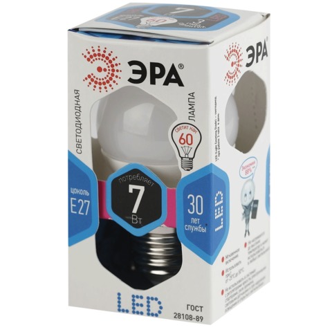 Лампа светодиодная Эра LED (7Вт, E27, грушевидная) холодный белый, 1шт. (A60-7w-840-E27)