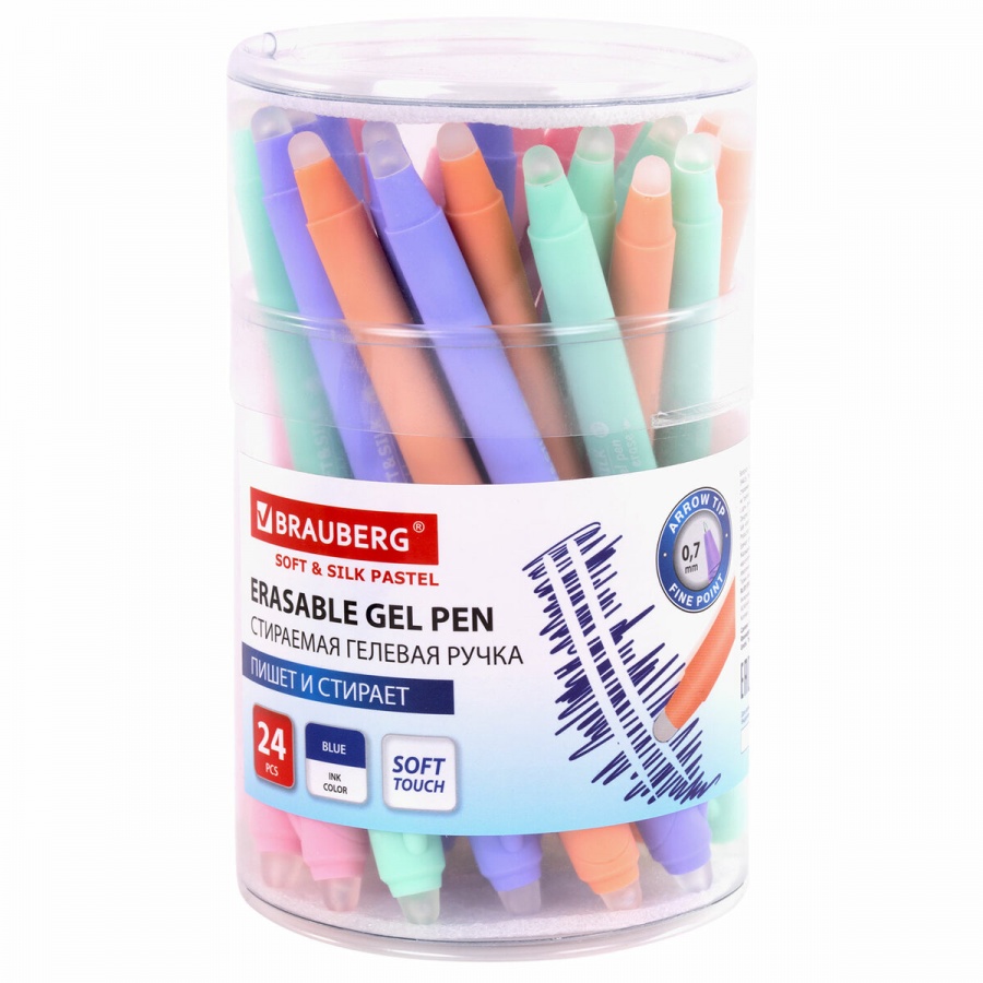 Ручка гелевая стираемая Brauberg Soft&Silk Pastel (0.7мм, синяя) (143934) 24шт.