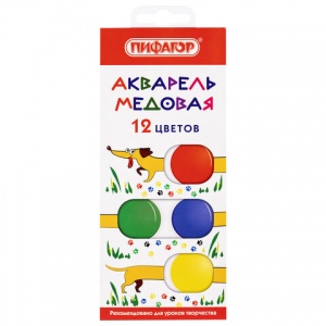 Краски акварельные медовые 12 цветов Пифагор "Веселая такса", 15 уп. (192007)