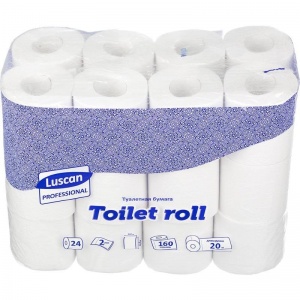 Бумага туалетная 2-слойная Luscan Professional, белая, 21.88м, 24 рул/уп, 3 уп.