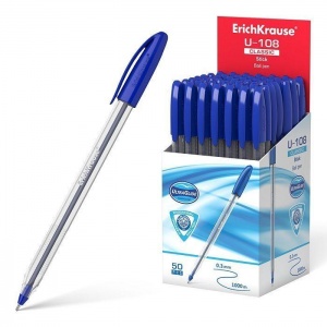 Ручка шариковая Erich Krause Ultra Glide U-108 (1мм, синий цвет чернил, треугольный корпус) 50шт. (47564)