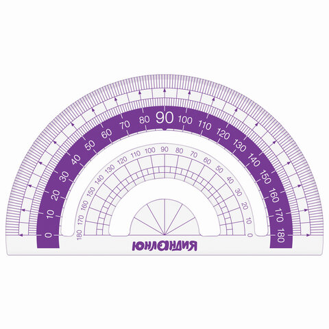 Набор чертежный малый Юнландия &quot;Геометрия&quot; (треугольники 2шт., линейка 15см, транспортир) фиолетовая шкала, 8 уп. (210739)