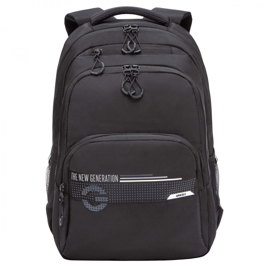 Рюкзак школьный Grizzly, 32x45x23см, 2 отделения, 4 кармана, анатомическая спинка, черный-белый (RU-330-4/2)