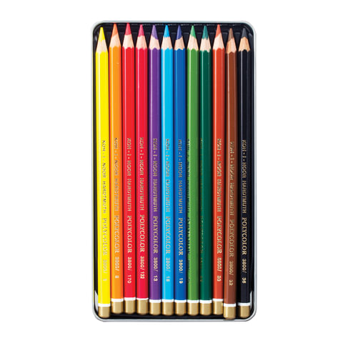 Карандаши цветные художественные 12 цветов Koh-I-Noor Polycolor (L=175мм, D=7мм, d=3,8мм, 6гр) метал. коробка (3822012002PL)