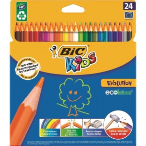 Карандаши цветные 24 цвета BIC Kids ECOlutions Evolution (L=175мм, D=5мм, d=3.2мм, 6гр) картонная упаковка (937515)