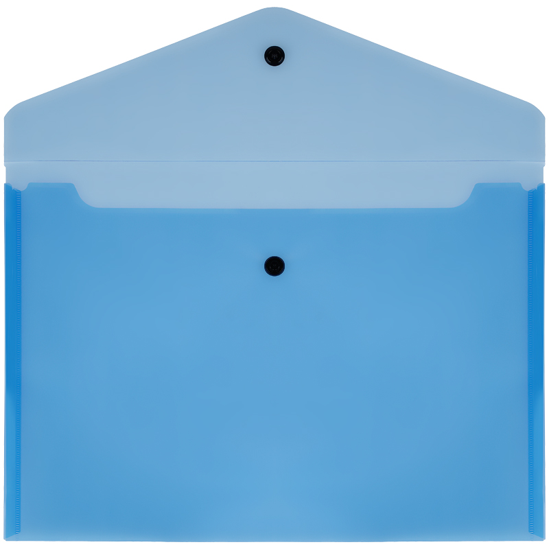 Папка-конверт на кнопке Стамм (А4, 150мкм, пластик) прозрачная, синяя (ММ-32273)