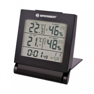 Метеостанция Bresser MyTime Travel AlarmClock, термодатчик, гигрометр, будильник, календарь, черный (73254)