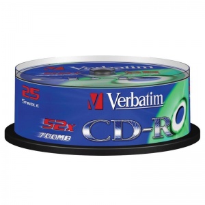 Оптический диск CD-R Verbatim 700Mb, 52x, cake box, 25шт. (43432)