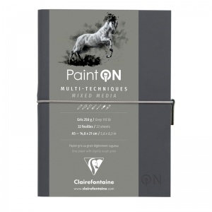 Блокнот для зарисовок А5, 32л Clairefontaine "Paint'ON (250 г/кв.м, легкое зерно, серый, кожзам, сшивка) (975184C)