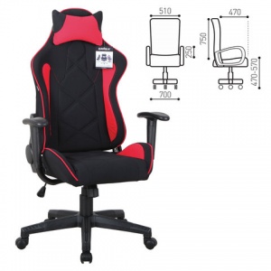 Кресло игровое Brabix "GT Racer GM-101, подушка", ткань черная/красная, пластик